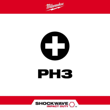 Milwaukee Shockwave Phillips #3 X 1 in. L Screwdriver Bit Steel 2 pk