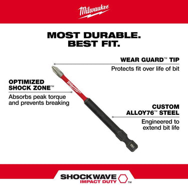 Milwaukee Shockwave Square #2 X 3-1/2 in. L Impact Power Bit Steel 1 pc