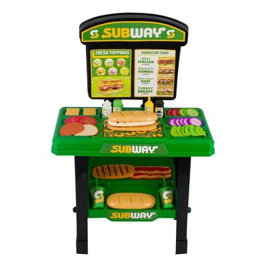 Assembled green Subway sandwich counter with menu board