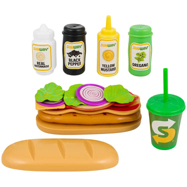 Play sandwich bread, toppings, condiment bottles and cup