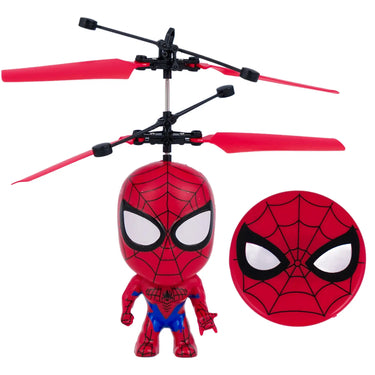 Spider-Man flying character helicopter with red rotors and Spider-Man mask base