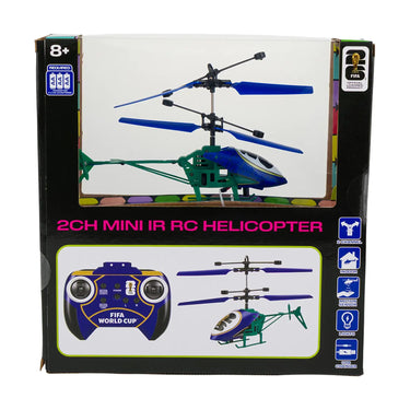 FIFA World Cup 2CH mini IR RC helicopter box showing the helicopter and remote