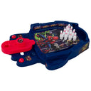 Side view of the Spider-Man tabletop bowling game with launcher and pins
