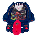 Top view of the Spider-Man tabletop bowling lane and pins