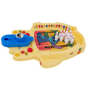 Stitch tabletop bowling game with blue launcher and white pins, side view