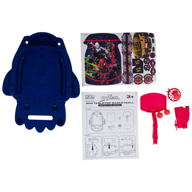 Spider-Man tabletop basketball game parts, sticker sheet and instructions