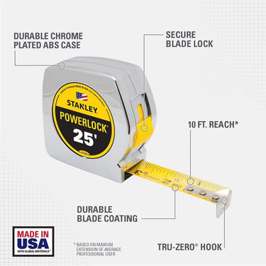 Stanley PowerLock 25 ft. L X 1 in. W Compact Tape Measure 1 pk