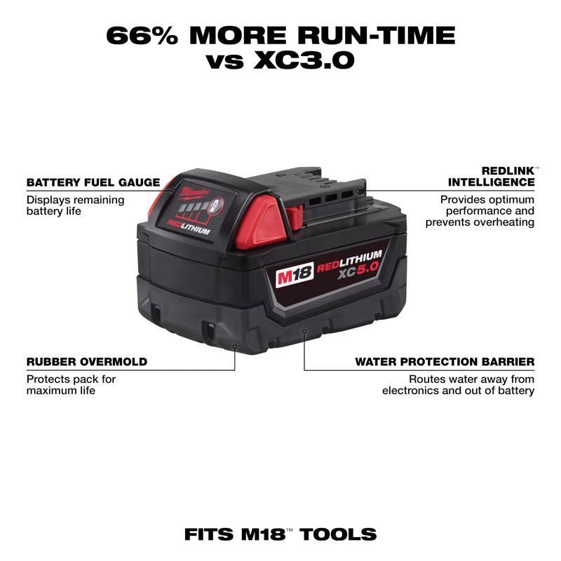 Load image into Gallery viewer, Milwaukee M18 RedLithium XC5.0 5 Ah Lithium-Ion Battery Pack 1 pc
