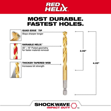 Milwaukee Shockwave 9/32 in. X 4-1/4 in. L Titanium Red Helix Drill Bit Hex Shank 1 pc