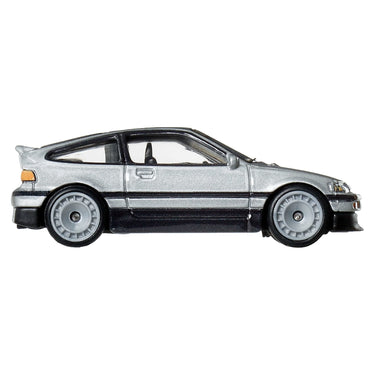 Side profile of the silver Hot Wheels '88 Honda CRX die-cast car