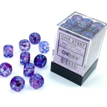 Chessex Nebula 12mm D6 Nocturnal/Blue W/Luminary Dice Block (36 Dice)