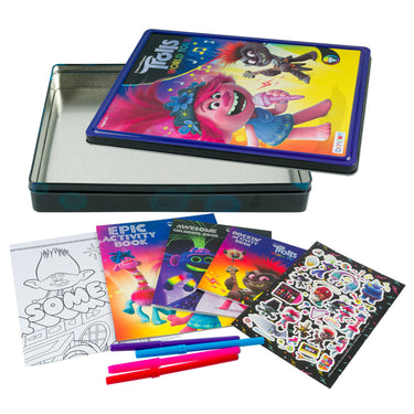 Dreamworks Trolls World Tour Activity Tin Set - 9 Pieces - Includes Coloring Pens and Paper