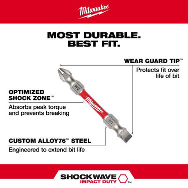 Milwaukee Shockwave Phillips/Torx PH2/T25 X 2-3/8 in. L Impact Double-Ended Power Bit Steel 1 pc