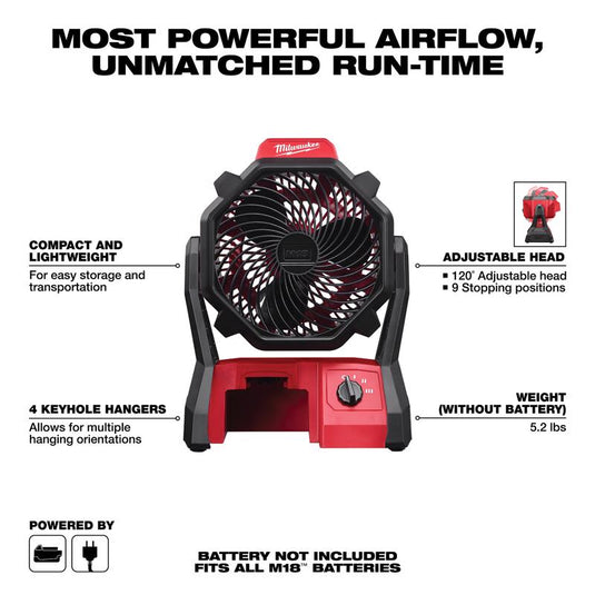 Milwaukee M18 14.07 in. H 3 speed Jobsite Fan