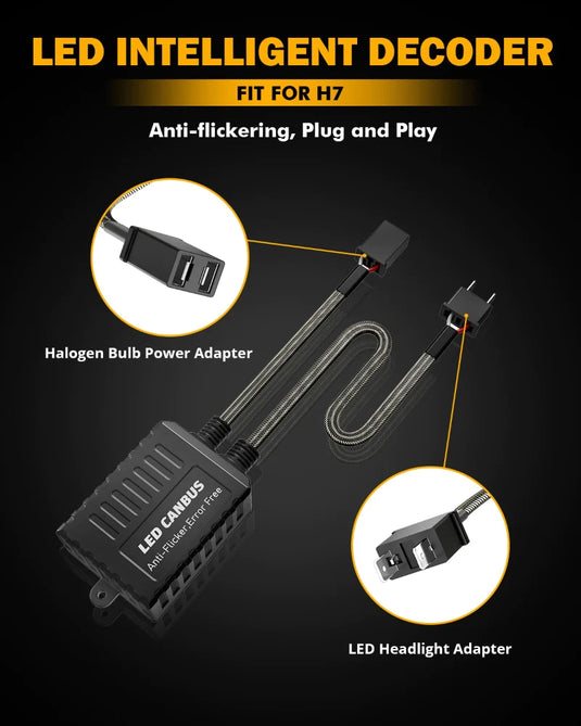 AUXBEAM H7 C20-MODEL DECODER-PRO ENHANCED LED HEADLIGHT BULBS CANBUS DECODER HARNESS RESISTOR CONVERSION KIT 2PCS/SET