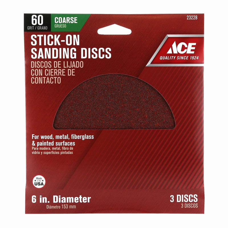 Load image into Gallery viewer, Ace 6 in. Aluminum Oxide Adhesive Sanding Disc 60 Grit Coarse 3 pk
