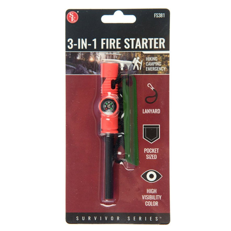 Load image into Gallery viewer, 3-IN-1 Flint Fire Starter, Striker, Compass &amp; Whistle 2&quot; x 1/4&quot;
