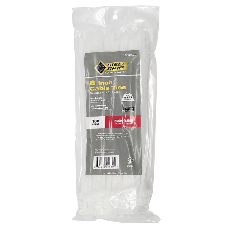 Load image into Gallery viewer, Steel Grip 8 in. L White Cable Tie 100 pk
