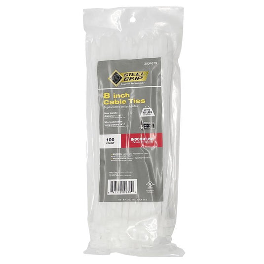 Steel Grip 8 in. L White Cable Tie 100 pk