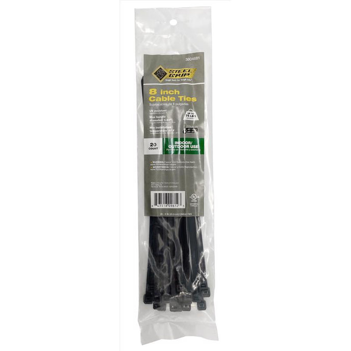 Steel Grip 8 in. L Black Cable Tie 20 pk