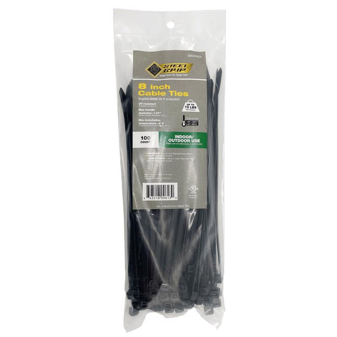 Steel Grip 8 in. L Black Cable Tie 100 pk