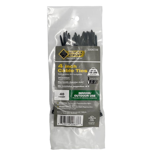 Steel Grip 4 in. L Black Cable Tie 40 pk