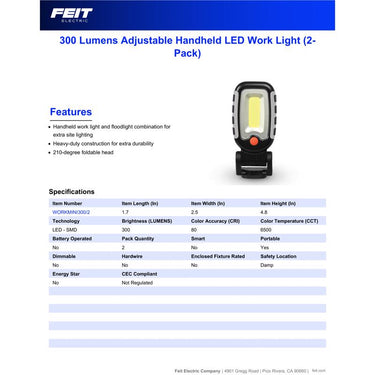 Feit 300 lm LED Battery Handheld Work Light