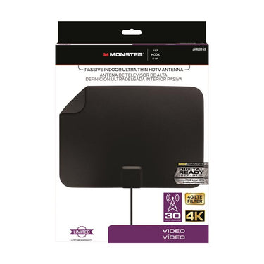 Monster Just Hook It Up Indoor HDTV/UHF/VHF Ultra Thin Digital Flat Antenna 1 pk