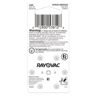 Rayovac Zinc Air 675 1.45 V Hearing Aid Battery 6 pk