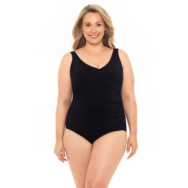 Women's Penbrooke Mock Krinkle One Piece Swimsuit (Black) Size 18W