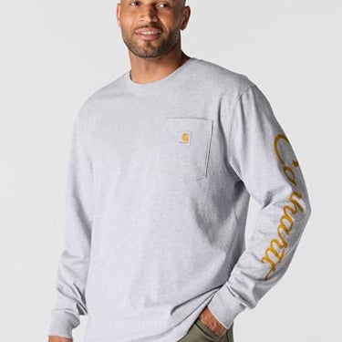 Carhartt Loose Fit Heavyweight Long-Sleeve Pocket Dog Graphic T-Shirt (Heather Grey) Size 3XL