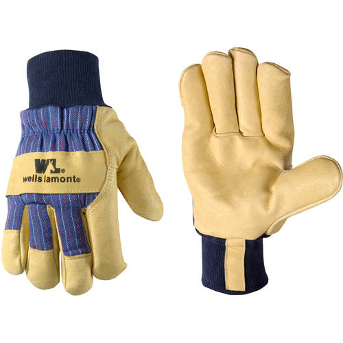 Wells Lamont Insulated Grain Pigskin Leather Palm Work Gloves Palomino/Blue Pinstripe XL