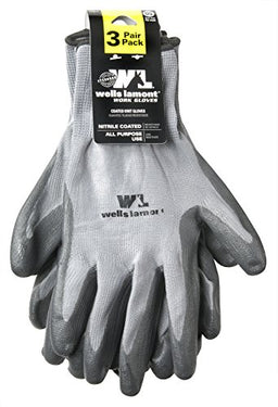 Wells Lamont 546LF Mens Nitrile Coated Knit Gloves- 3 Pack