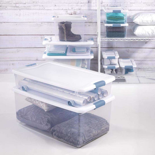 Sterilite 64 qt Clear/White Latch Storage Box 13-1/2 in. H X 23-3/4 in. W X 16 in. D Stackable