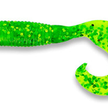 Yamamoto Single Tail Grub 4" Chartreuse with Large Chartreuse and Large Green