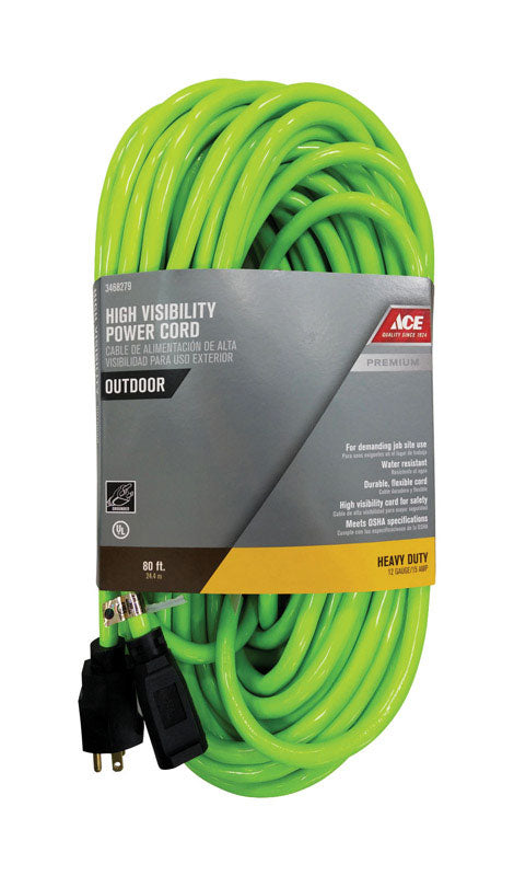 Load image into Gallery viewer, Ace Outdoor 80 ft. L Neon Green Extension Cord 12/3 SJTW
