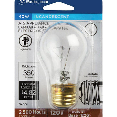 Westinghouse 40 W A15 Appliance Incandescent Bulb E26 (Medium) Warm White 1 pk