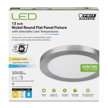 Feit EDGELIT 1.1 in. H X 13.1 in. W X 13.1 in. L Nickel White LED Flat Panel Light Fixture