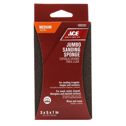 Ace 5 in. L X 3 in. W X 1 in. 80 Grit Medium Extra Large Sanding Sponge