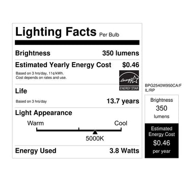 Feit G25 E26 (Medium) Filament LED Bulb Daylight 40 Watt Equivalence 1 pk
