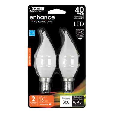 Feit CA10 (Flame Tip) E12 (Candelabra) LED Bulb Soft White 40 Watt Equivalence 2 pk