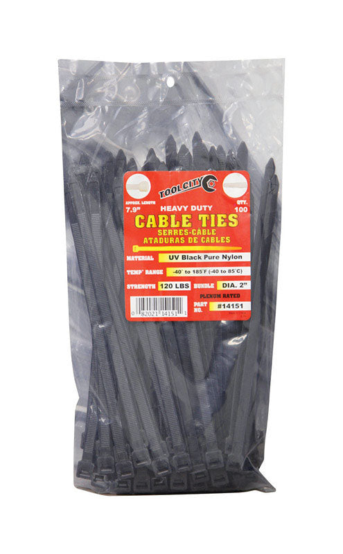 Load image into Gallery viewer, Tool City 7.9 in. L Black Cable Tie 100 pk
