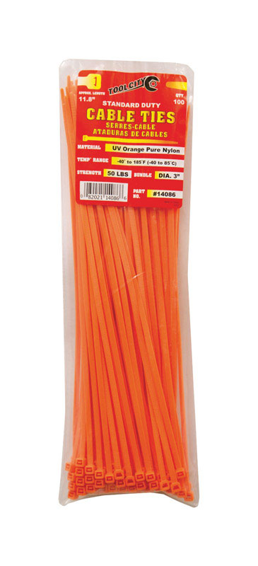 Load image into Gallery viewer, Tool City 11.8 in. L Orange Cable Tie 100 pk
