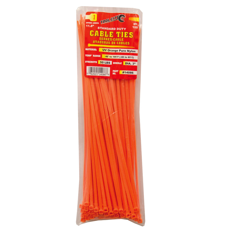 Load image into Gallery viewer, Tool City 11.8 in. L Orange Cable Tie 100 pk
