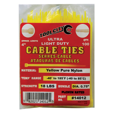 Tool City 4 in. L Yellow Cable Tie 100 pk