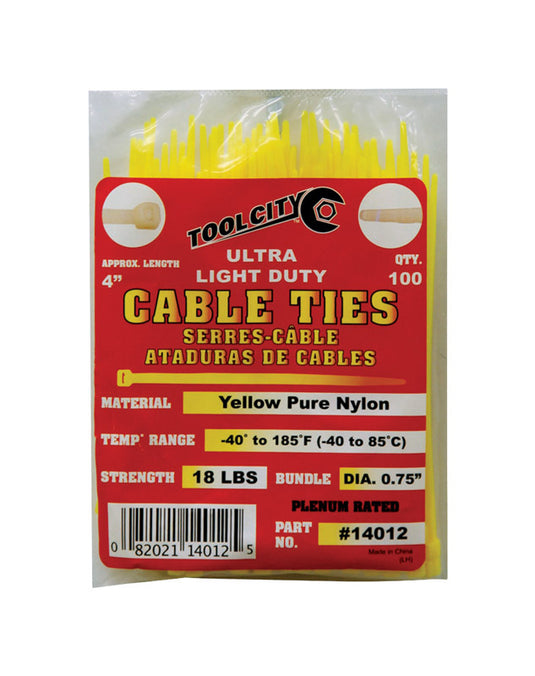 Tool City 4 in. L Yellow Cable Tie 100 pk