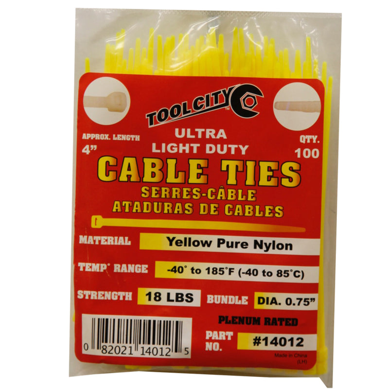 Load image into Gallery viewer, Tool City 4 in. L Yellow Cable Tie 100 pk
