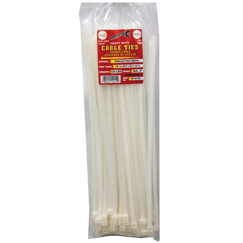 Load image into Gallery viewer, Tool City 14.5 in. L White Cable Tie 100 pk
