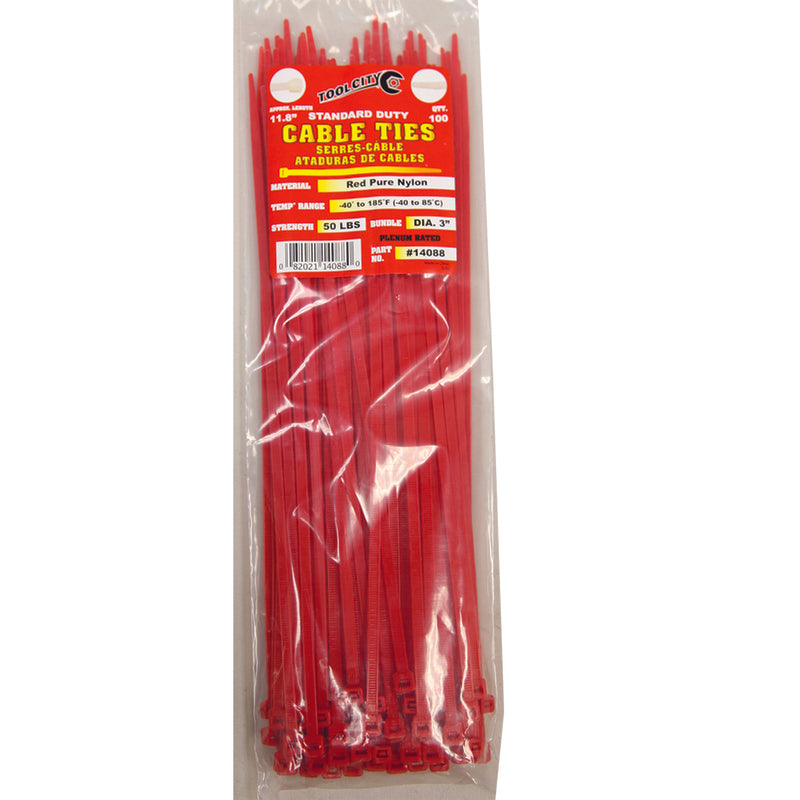 Load image into Gallery viewer, Tool City 11.8 in. L Red Cable Tie 100 pk
