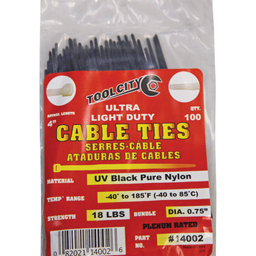 Tool City 4 in. L Black Cable Tie 100 pk